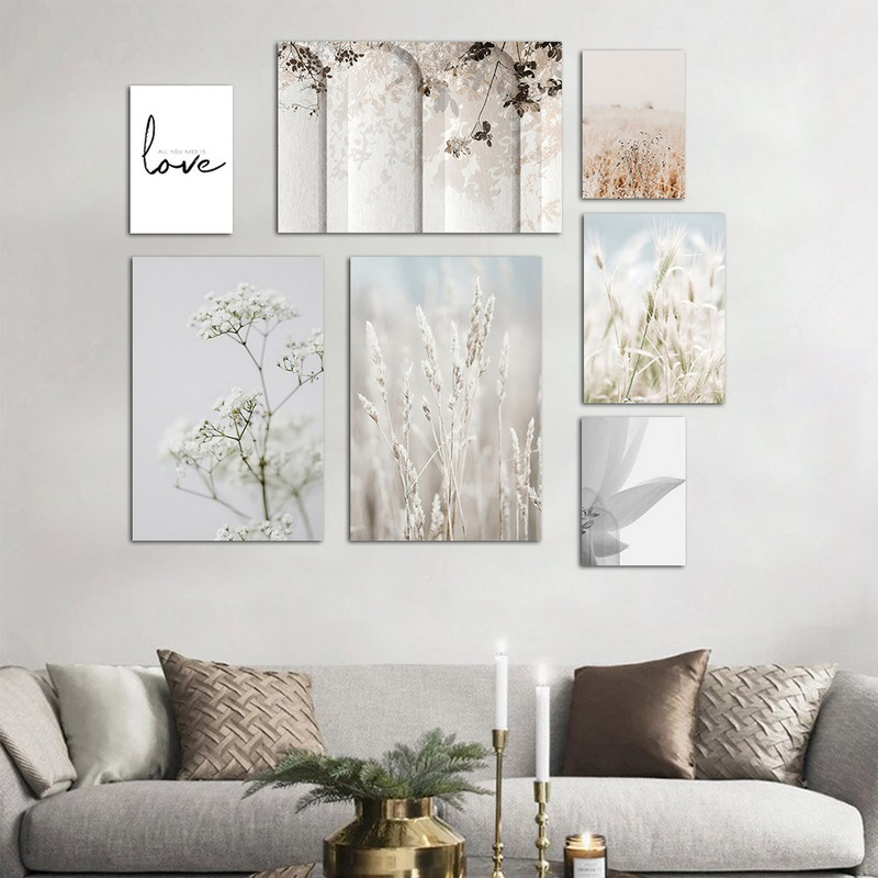 تابلو شاسی بکلیت طرح گل نی و شکوفه گل مدل SH-1031 مجموعه 7 عددی