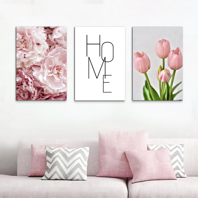 تابلو شاسی بکلیت طرح گل رز صورتی و خانه مدل SH-1018 مجموعه 3 عددی