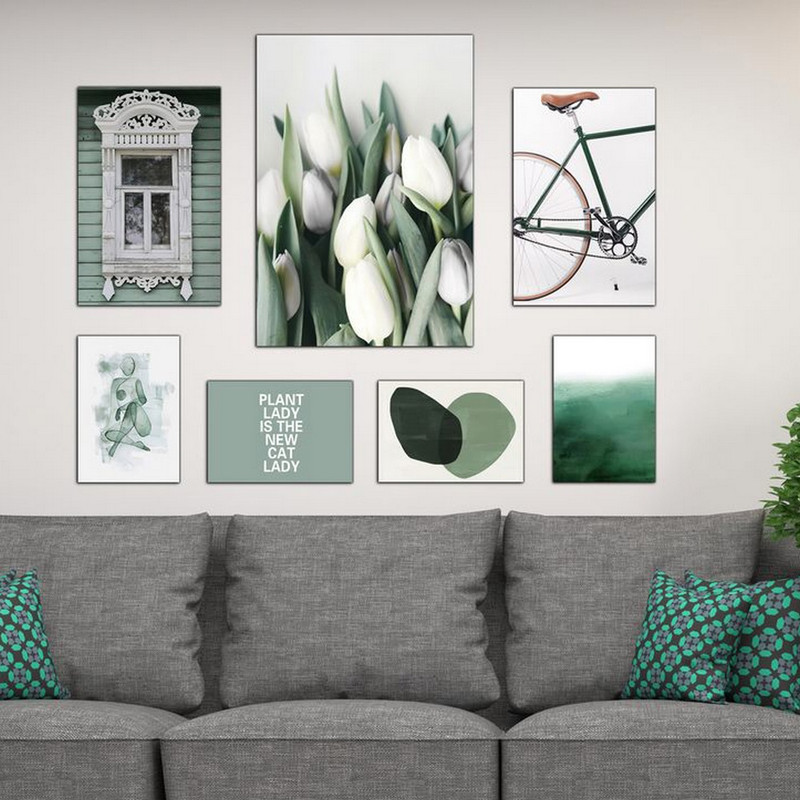 تابلو شاسی بکلیت طرح دکوراتیو مدرن و گل و دوچرخه مدل SH-493 مجموعه 7 عددی