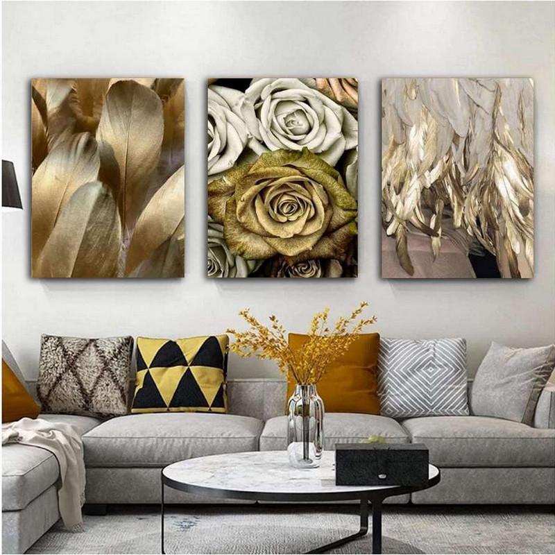 تابلو شاسی بکلیت طرح دکوراتیو گل و برگ طلایی مدل SH-332 مجموعه 3 عددی