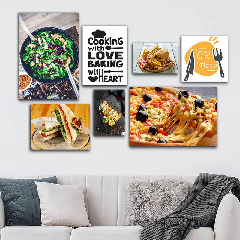 تابلو شاسی بکلیت طرح غذای ایتالیایی و فست فود مدل SH-696 مجموعه 7 عددی