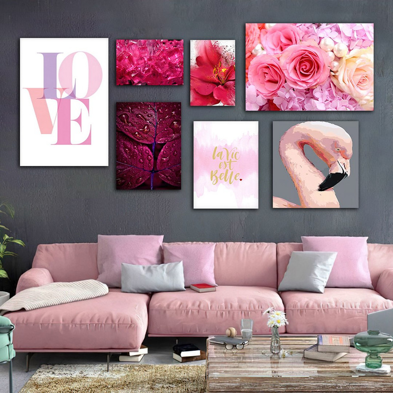 تابلو شاسی بکلیت طرح گل رز و فلامینگو مدل SH-708 مجموعه 7 عددی