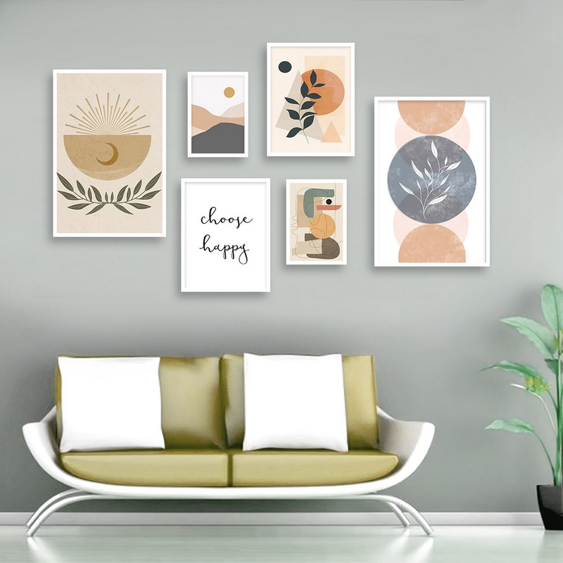 تابلو بکلیت مدل طرح نقاشی مینیمال برگ W-979  مجموعه 6 عددی