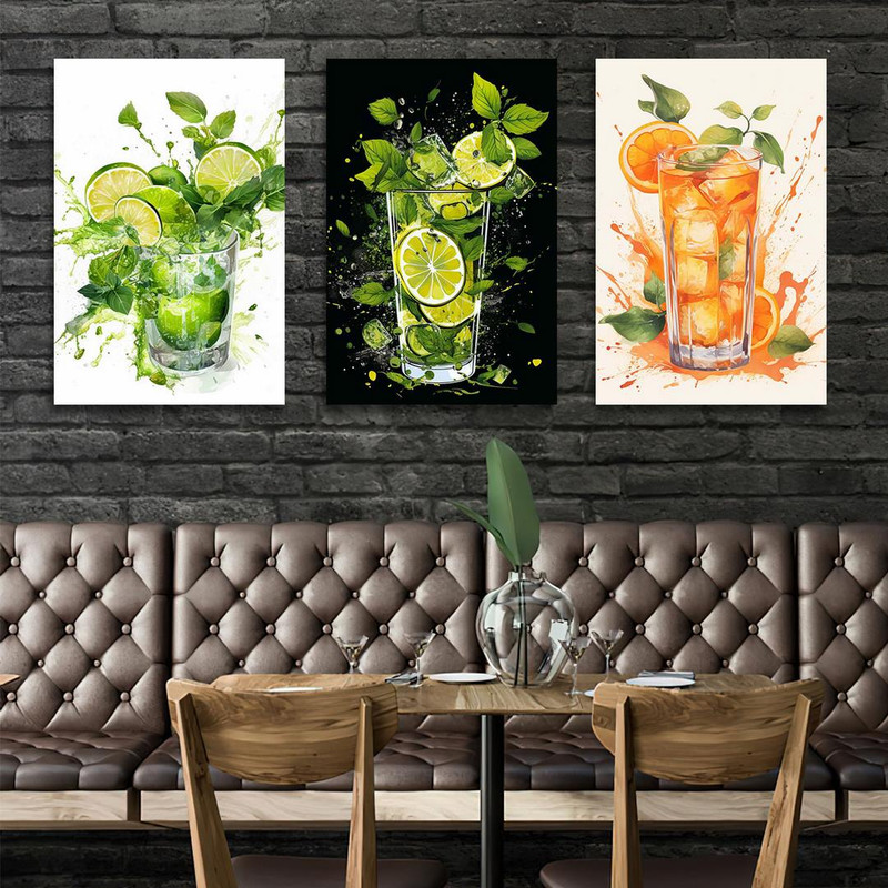 تابلو شاسی بکلیت طرح نقاشی آبمیوه مدل SH-1253 مجموعه 3 عددی