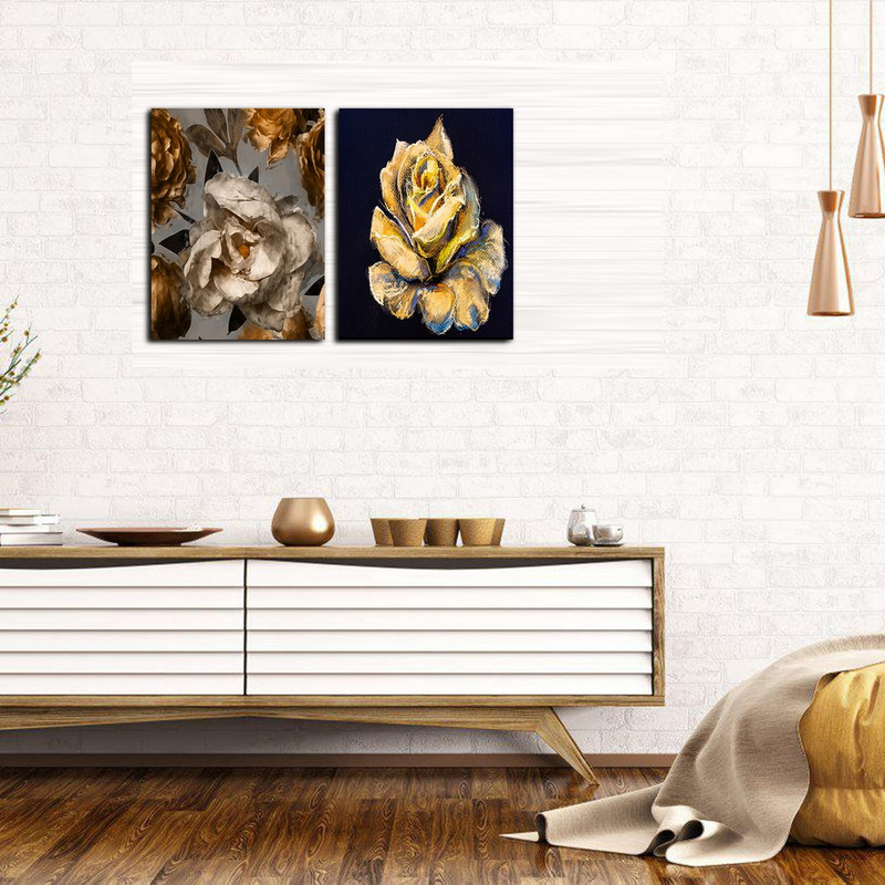 تابلو شاسی بکلیت طرح دکوراتیو گل طلایی مدل SH-201 مجموعه 2 عددی