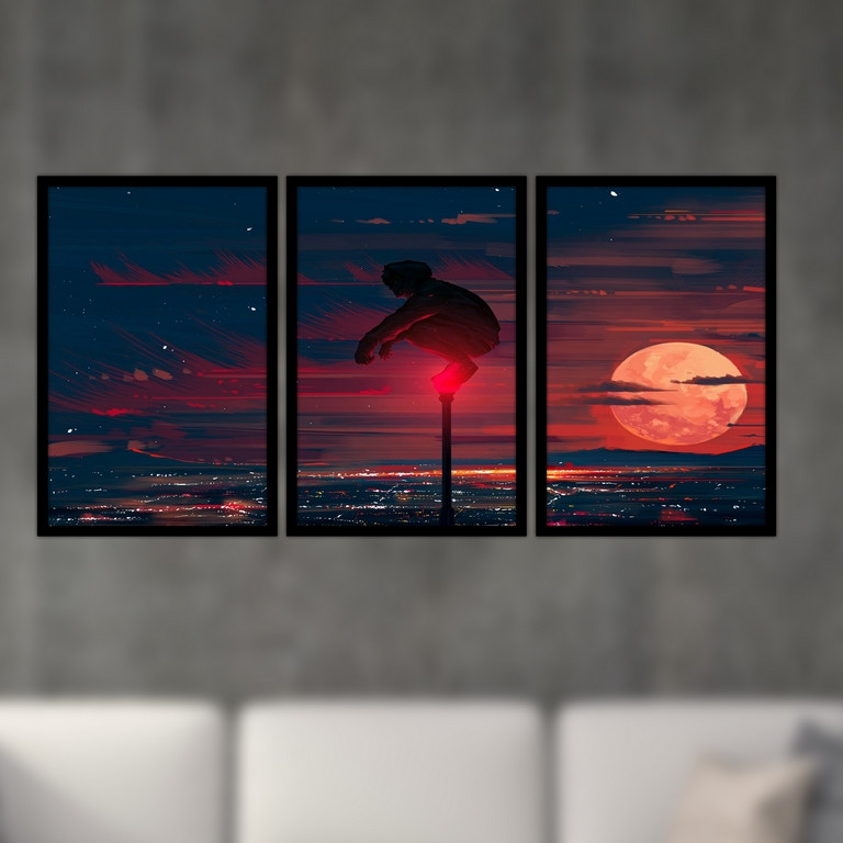 تابلو بکلیت طرح نقاشی منظره شهری و غروب آفتاب مدل B-S4796 مجموعه 3 عددی