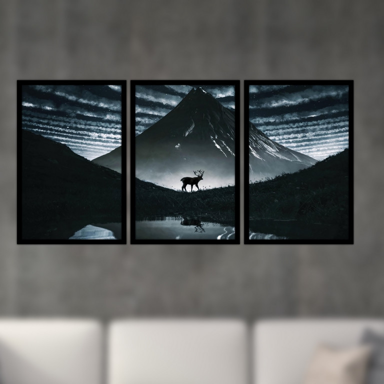 تابلو بکلیت طرح منظره کوهستان و ابر مدل B-S4791 مجموعه 3 عددی