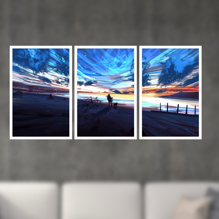 تابلو بکلیت طرح نقاشی فانتزی دختر تنها مدل W-S4961  مجموعه 3 عددی