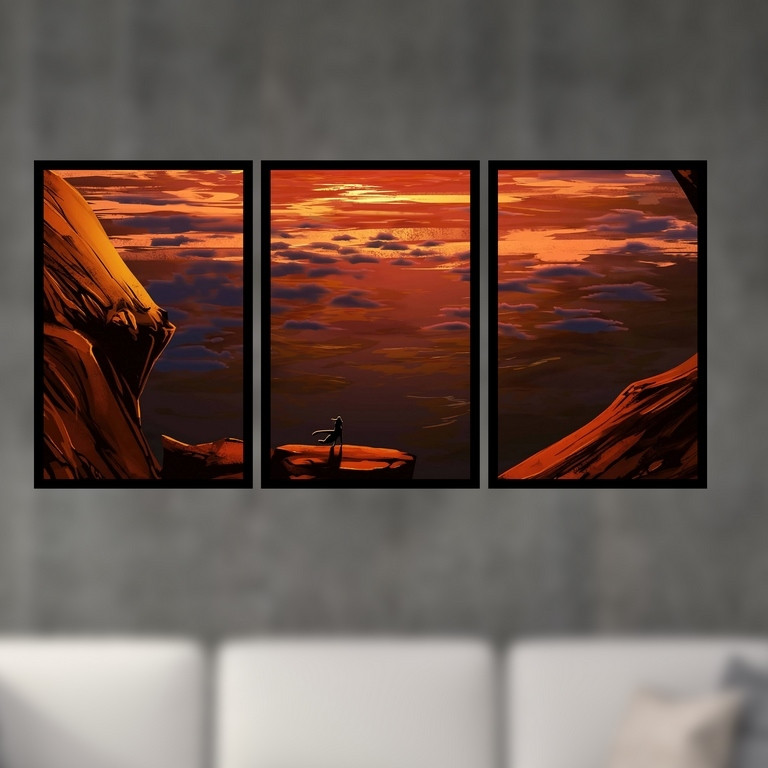 تابلو بکلیت طرح نقاشی منظره کوهستان مدل B-S4960  مجموعه 3 عددی