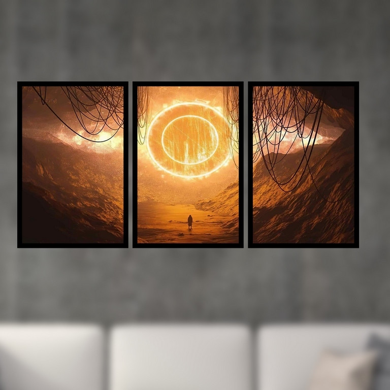 تابلو بکلیت طرح نقاشی خورشید سوزان مدل B-S4935 مجموعه 3 عددی