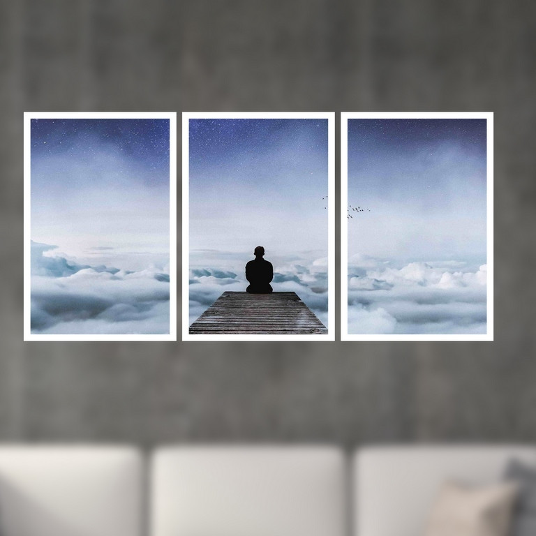 تابلو بکلیت طرح نقاشی بر فراز آسمان مدل W-S4943 مجموعه 3 عددی