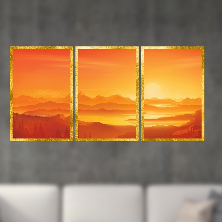 تابلو بکلیت طرح منظره غروب آفتاب و کوهستان مدل T-S4917 مجموعه 3 عددی