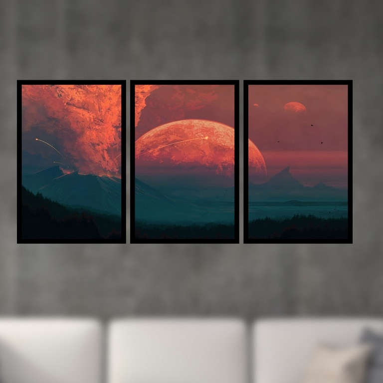 تابلو بکلیت طرح منظره آتشفشان و آخرالزمان مدل B-S4915 مجموعه 3 عددی