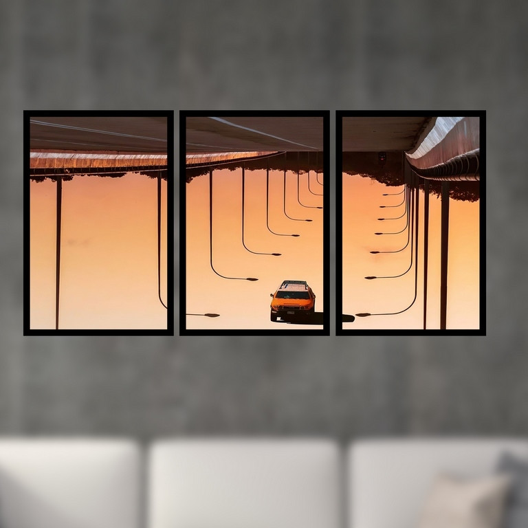 تابلو بکلیت طرح نقاشی انتزاعی جاده مدل B-S4906 مجموعه 3 عددی