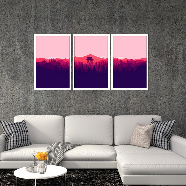 تابلو بکلیت طرح نقاشی منظره جنگل مدل W-S4829 مجموعه 3 عددی