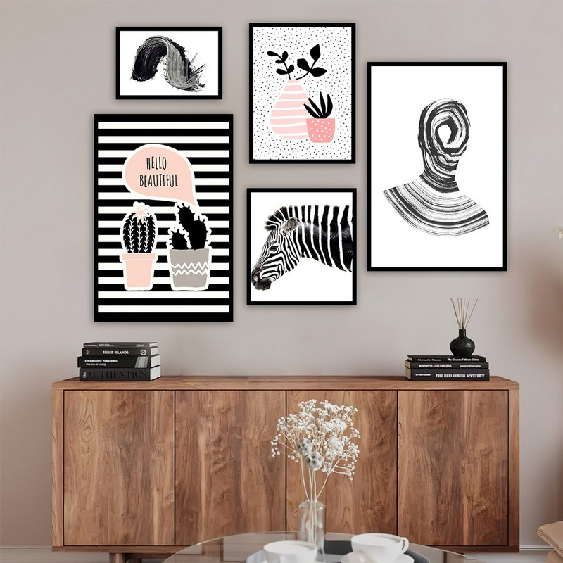 تابلو بکلیت طرح زبرا و نقاشی مینیمال مدل B-750 مجموعه 5 عددی