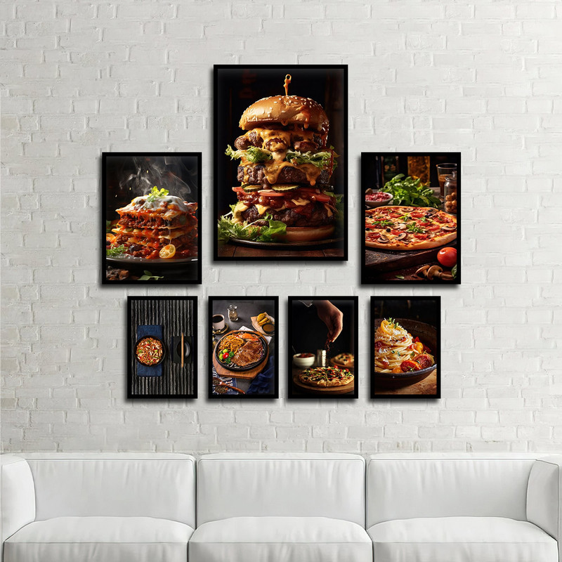 تابلو بکلیت طرح فست فود و همبرگر و لازانیا مدل B-1846 مجموعه 7 عددی