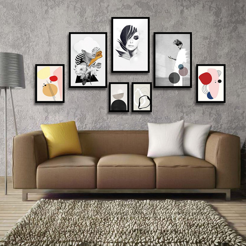 تابلو بکلیت طرح نقاشی مدرن ترکیبی مدل B-1816 مجموعه 7 عددی