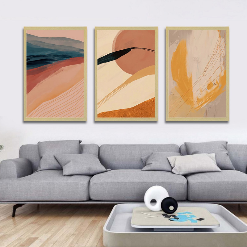 تابلو بکلیت طرح نقاشی مدرن غروب خورشید و کوهستان مدل BE-1784 مجموعه 3 عددی