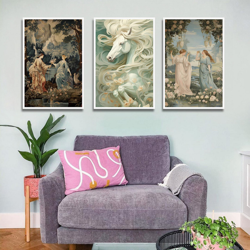 تابلو بکلیت طرح مدرن اسب سفید مدل W-1764 مجموعه 3 عددی