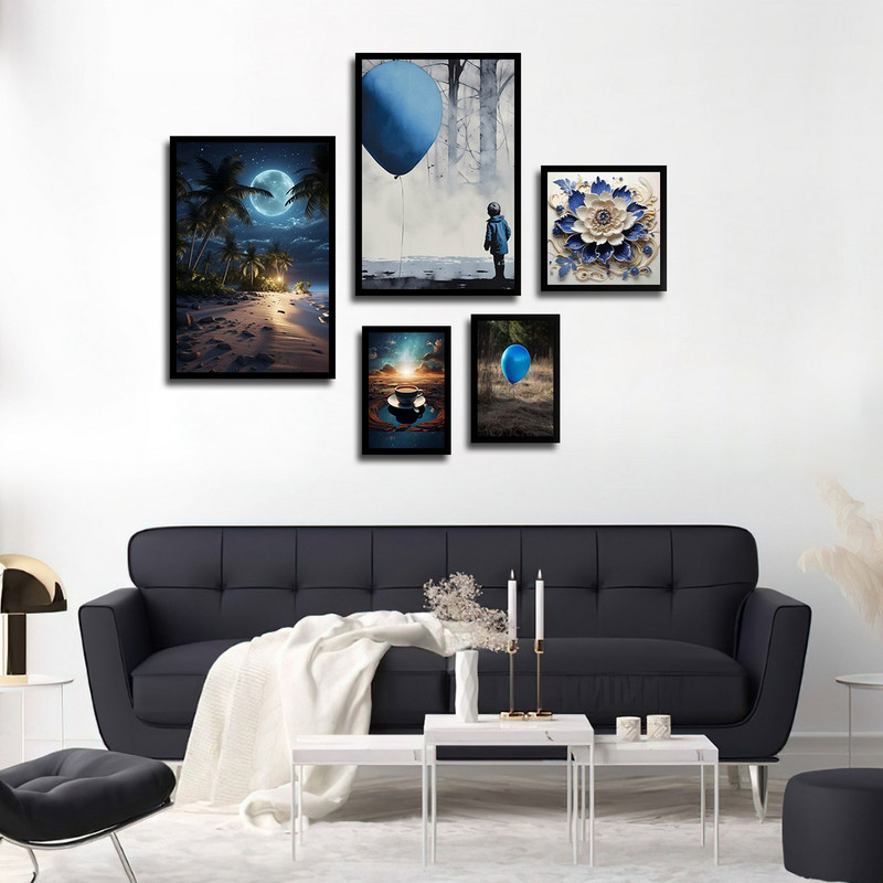 تابلو بکلیت طرح طبیعت مدرن آبی مدل B-1753 مجموعه 5 عددی