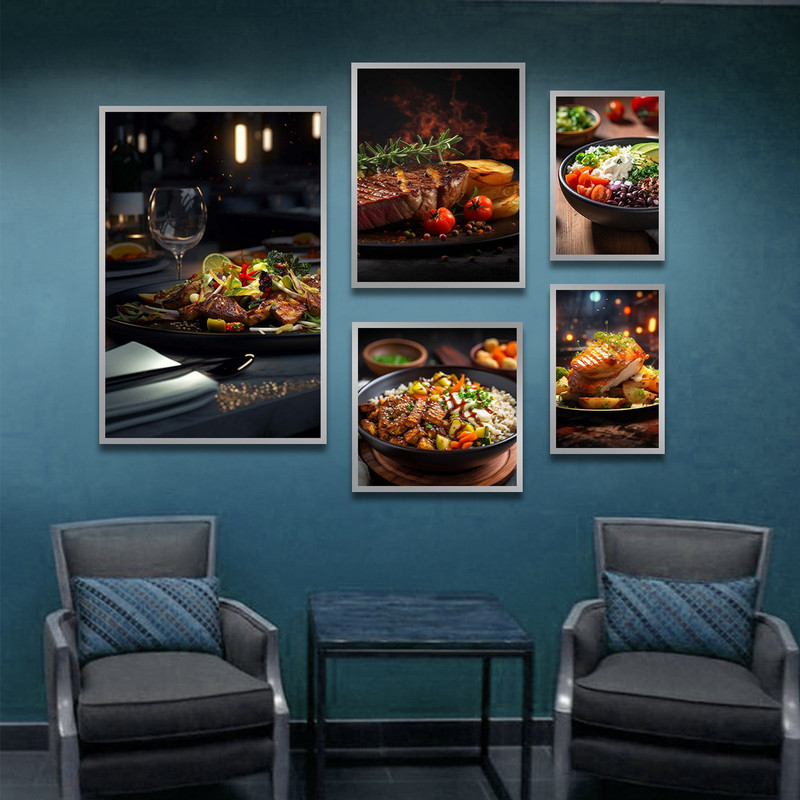 تابلو بکلیت طرح مدرن رستوران و استیک گوشت و خوراک مدل SI-1747 مجموعه 5 عددی