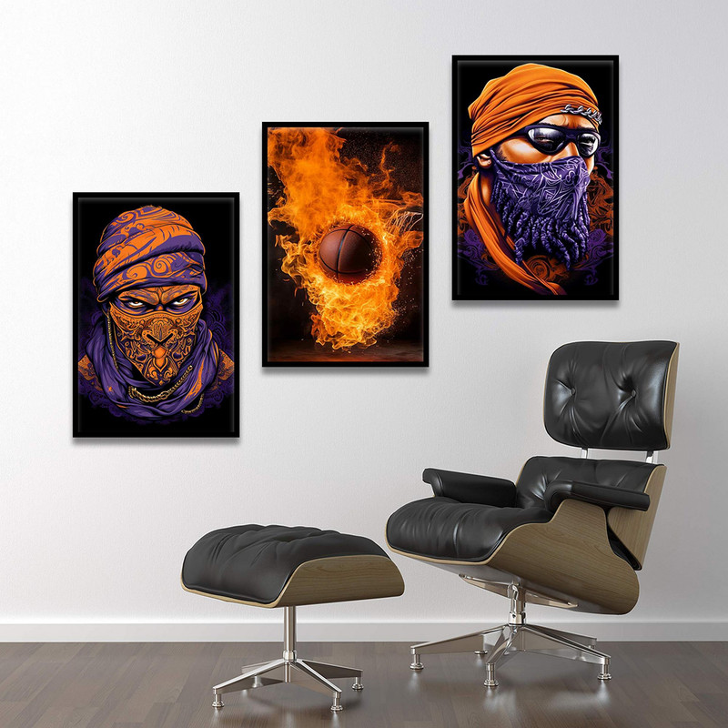 تابلو بکلیت طرح مدرن ورزشی توپ بسکتبال و آتش مدل B-1746 مجموعه 3 عددی