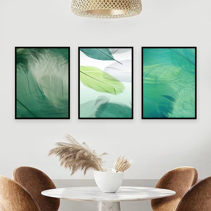 تابلو بکلیت طرح پر سبز آرامش مدل B-638 مجموعه 3 عددی