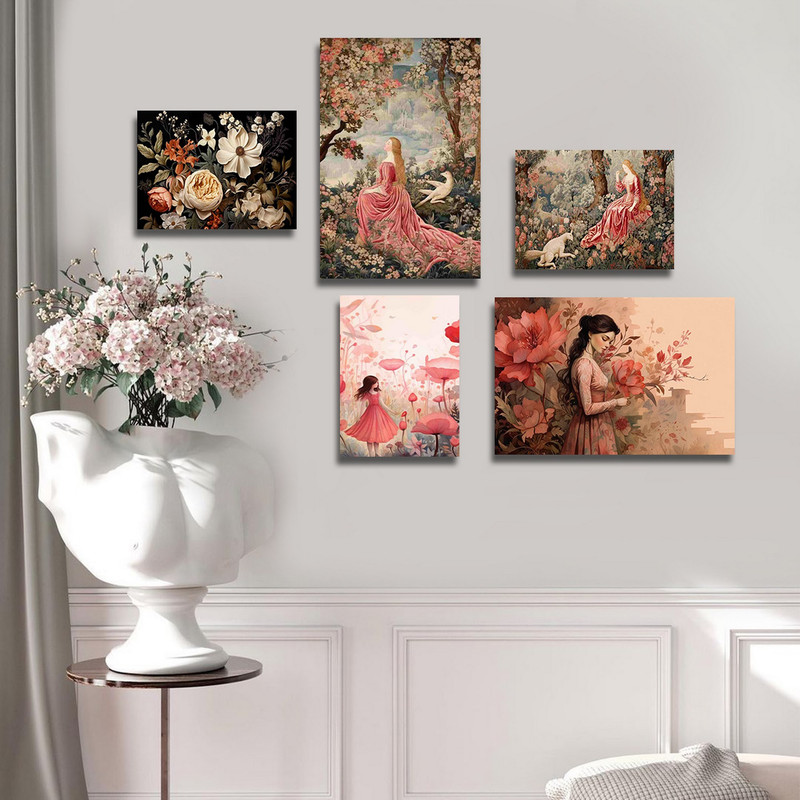 تابلو شاسی بکلیت طرح نقاشی باغ گل مدل SH-1765 مجموعه 5 عددی