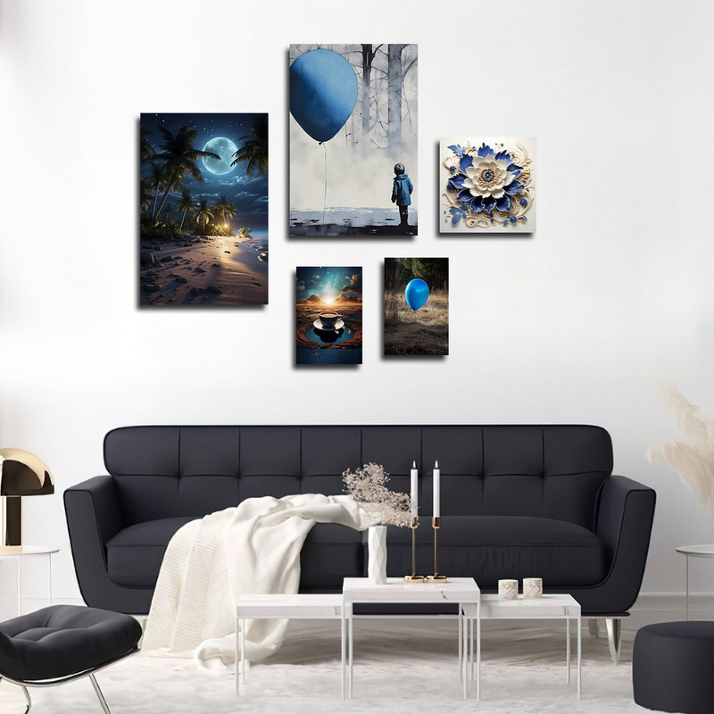 تابلو شاسی بکلیت طرح طبیعت مدرن آبی مدل SH-1753 مجموعه 5 عددی