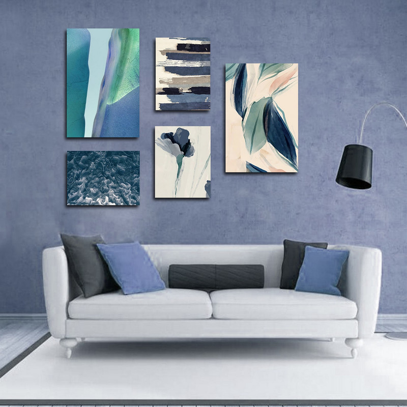 تابلو شاسی بکلیت طرح نقاشی مدرن سبک آبستره مدل SH-1737 مجموعه 5 عددی