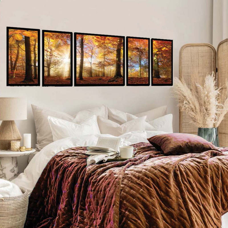 تابلو بکلیت طرح مدرن طبیعت و جنگل پاییزی مدل B-1923 مجموعه 5 عددی