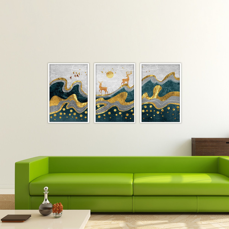 تابلو بکلیت طرح مدرن انتزاعی و گوزن مدل W-1905 مجموعه 3 عددی