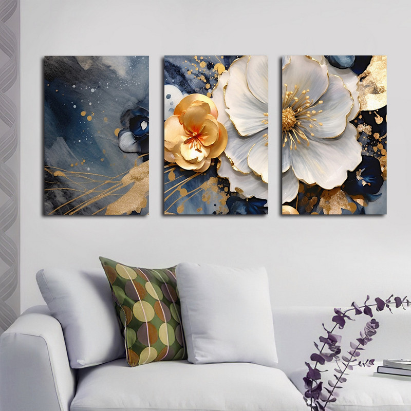 تابلو شاسی بکلیت طرح نقاشی مدرن گل مدل SH-1597 مجموعه 3 عددی