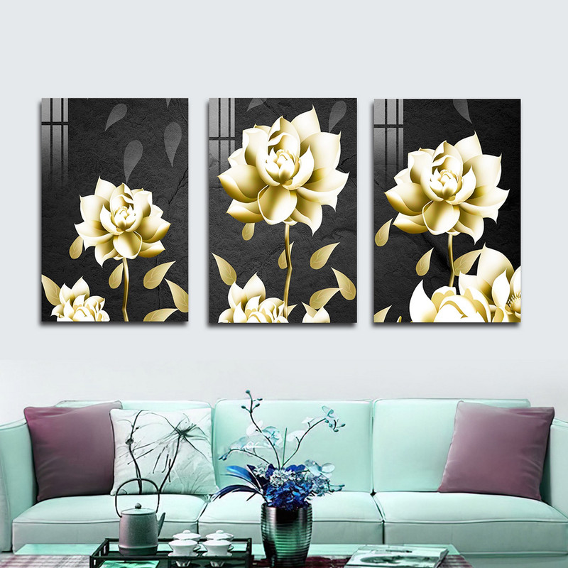 تابلو شاسی بکلیت طرح مدرن طبیعت و گل مدل SH-1588 مجموعه 3 عددی