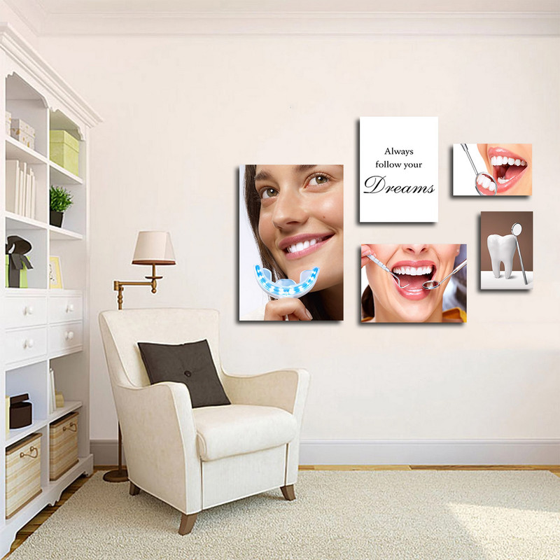 تابلو شاسی بکلیت طرح لبخند و دندانپزشکی مدل SH-1572 مجموعه 5 عددی