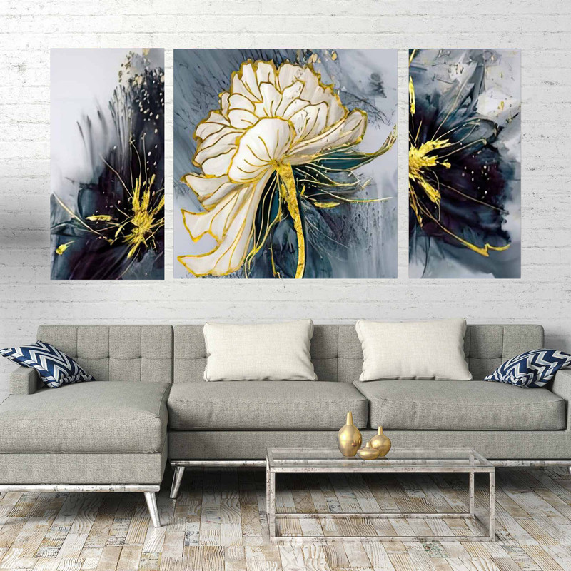تابلو شاسی بکلیت طرح نقاشی مدرن گل مدل SH-1548 مجموعه 3 عددی