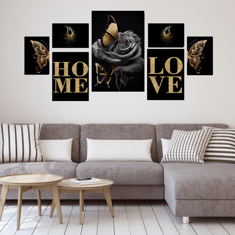 تابلو شاسی بکلیت طرح مدرن گل و پروانه مدل SH-1539 مجموعه 7 عددی