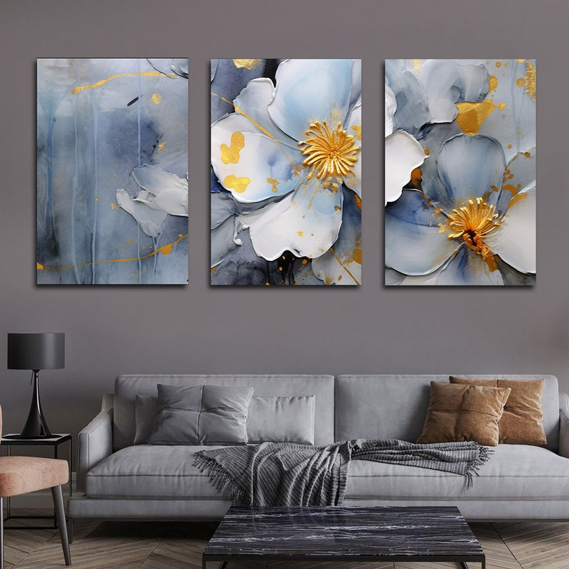 تابلو شاسی بکلیت طرح نقاشی مدرن رنگ روغن گل مدل SH-1615 مجموعه 3 عددی