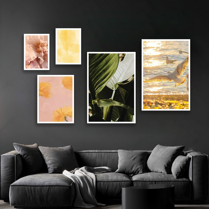 تابلو بکلیت مدل طرح پرنده و برگ سبز W-1071 مجموعه 5 عددی