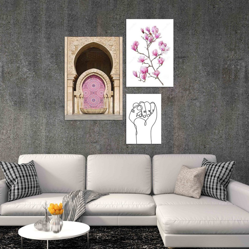 تابلو شاسی بکلیت طرح منظره قدیمی و گل مدل SH-439 مجموعه 3 عددی