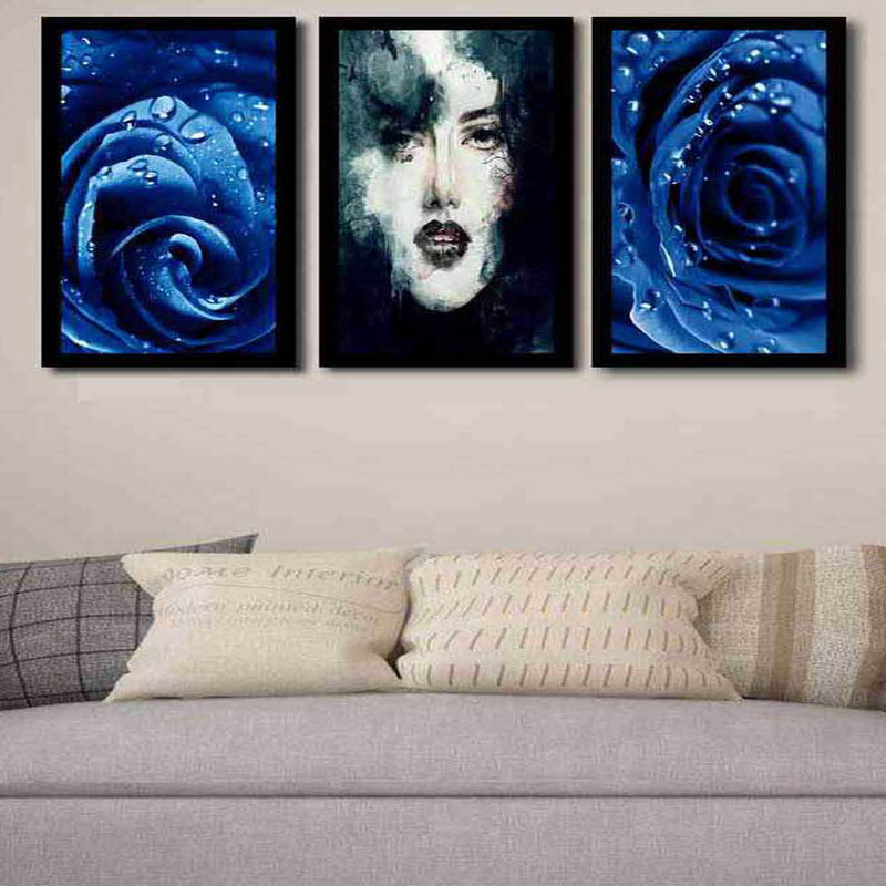 تابلو بکلیت طرح گل و نقاشی چهره مدل دکوراتیو B-203 مجموعه 3 عددی