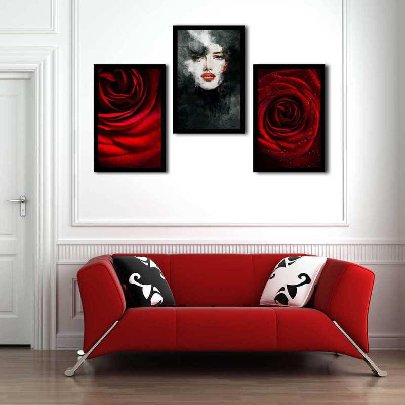 تابلو بکلیت طرح گل رز مدل دکوراتیو B-202 مجموعه 3 عددی