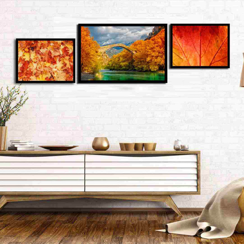 تابلو بکلیت طرح طبیعت پاییز مدل دکوراتیو B-233 مجموعه 3 عددی