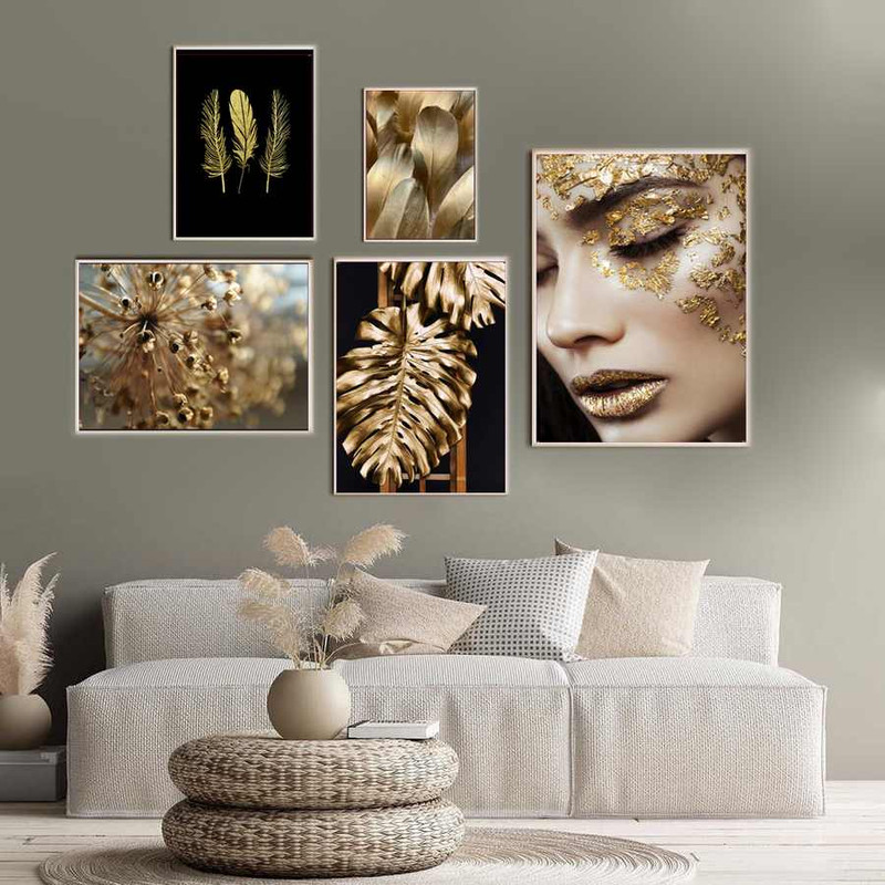 تابلو بکلیت طرح چهره طلایی مدل دکوراتیو 333 مجموعه 5 عددی