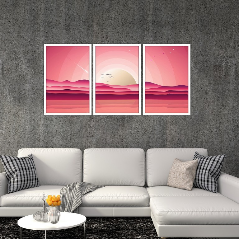 تابلو بکلیت طرح نقاشی غروب آفتاب مدل W-S4762 مجموعه 3 عددی 