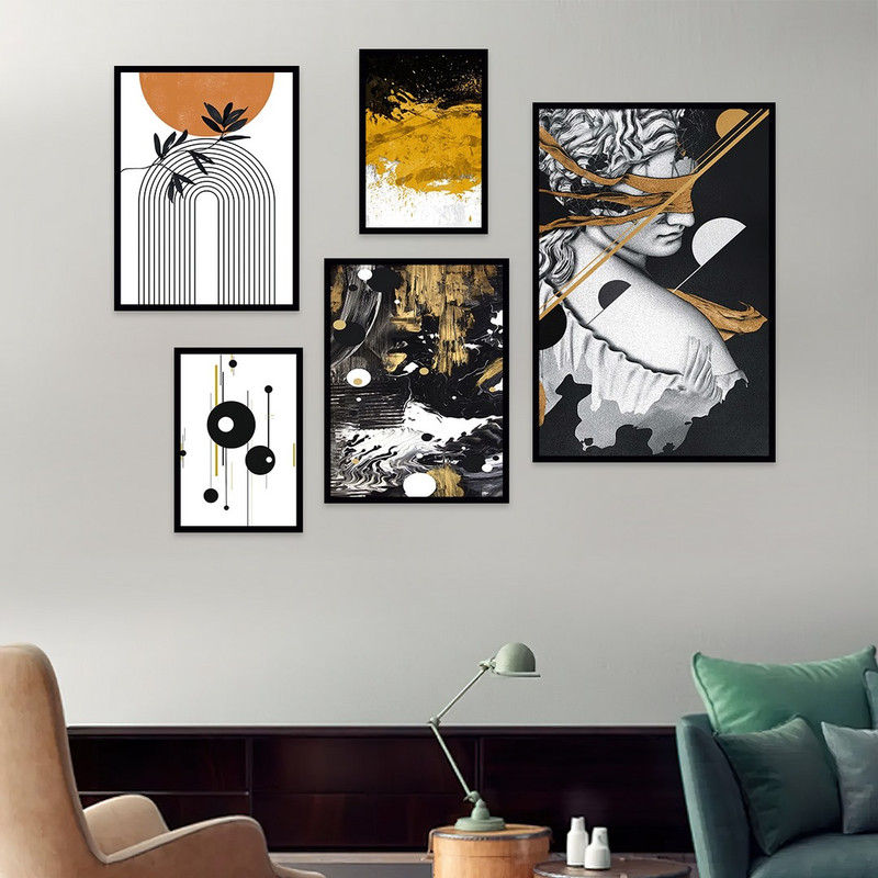 تابلو بکلیت طرح نقاشی آبرنگ و مینیمال آرت مدل B-702 مجموعه 5 عددی