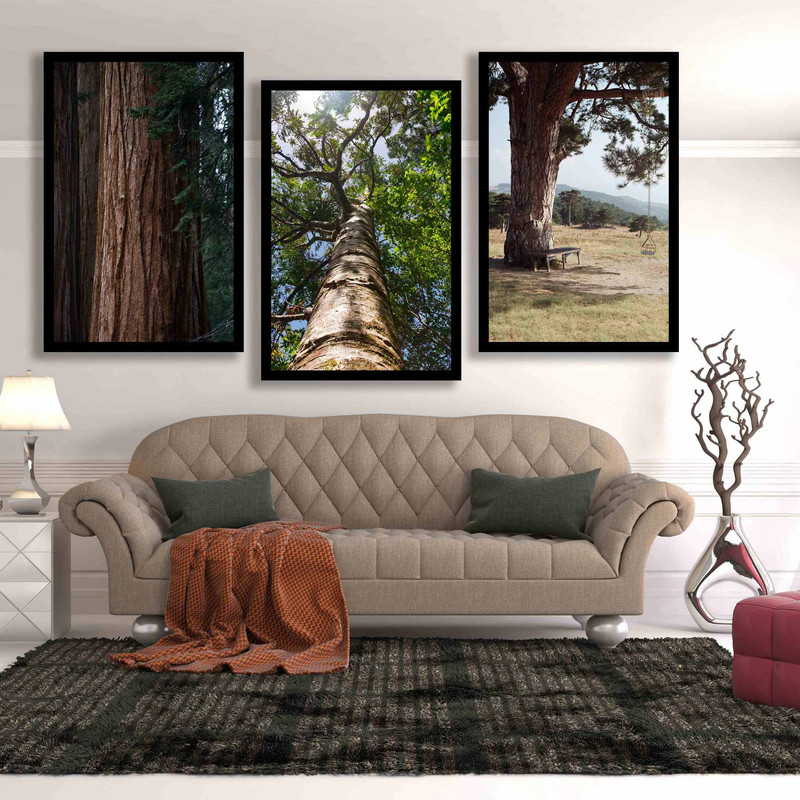 تابلو بکلیت طرح دکوری مدرن طبیعت و تنه درخت مدل B-1514 مجموعه 3 عددی