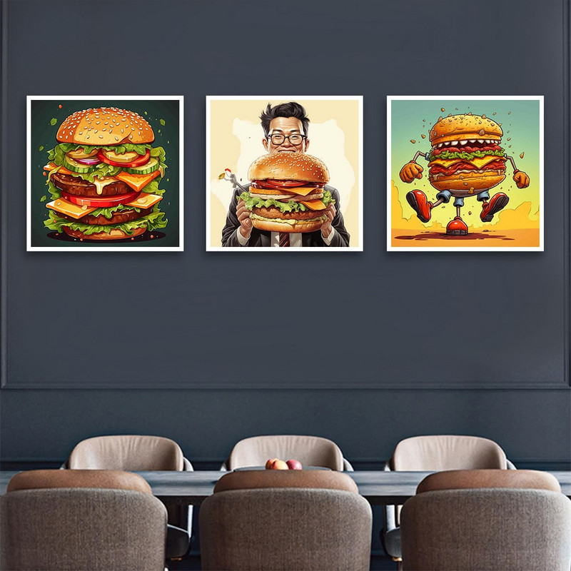 تابلو بکلیت طرح فست فود و همبرگر مدل W-1256 مجموعه 3 عددی