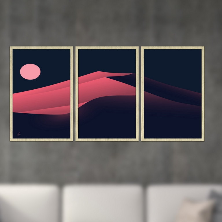 تابلو بکلیت طرح نقاشی منظره کویری مدل S-4794 مجموعه 3 عددی